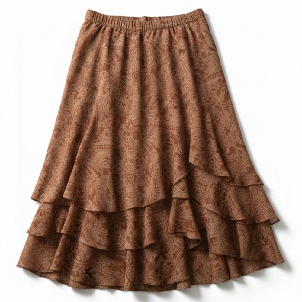 Coldwater Creek Vintage Brown Tiered Floral Midi Skirt Boho Petite XS - Picture 3 of 10